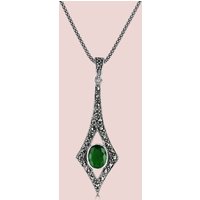 John Greed Signature Silver Marcasite & Emerald CZ Long Kite Necklace
