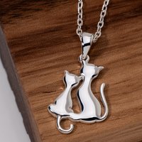 John Greed Signature Silver Cat & Kitten Necklace