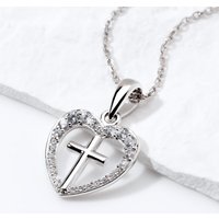 John Greed Signature Silver Cross In CZ Heart Necklace