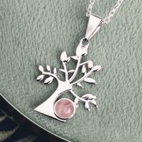 John Greed Tempest Wald Silver Rose Quartz Tree of Life Necklace