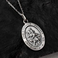 John Greed Signature Silver 17mm Oxidised St Christopher Protect Us Necklace