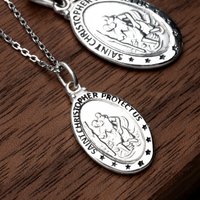 John Greed Signature Silver Black St Christopher Protect Us Necklace