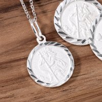 John Greed Signature Silver 14.5mm Diamond Cut St Christopher Necklace