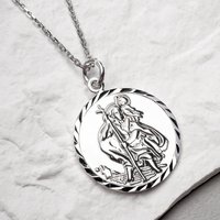 John Greed Signature Silver 18mm Diamond Cut St Christopher Necklace