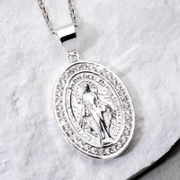 John Greed Signature Silver CZ Miraculous Medal Necklace
