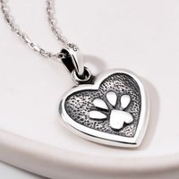 John Greed Signature Silver Oxidised Paw In Heart Necklace