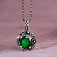 John Greed Signature Silver Marcasite & Emerald CZ Round Necklace
