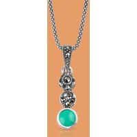 John Greed Signature Silver Marcasite & Turquoise Graduated Necklace