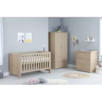 Babymore Luno 3 Piece Nursery Furniture Set with Cot Bed, Dresser and Wardrobe - Oak