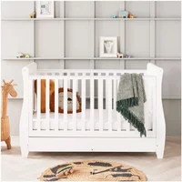Babymore Stella Sleigh DROPSIDE Convertible Cot Bed - White + FREE Cot Top Changer Worth £59!