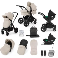 Ickle Bubba Stomp Luxe 12 Piece Travel System with i-Size Cirrus Car Seat & ISOFIX Base - Black / Stone / Black