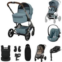 Cybex Balios + Fold Cot Ultimate Travel System Bundle with Amya Carrier - Stormy Blue | Fast & Easy 365 Day Returns