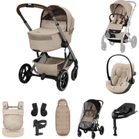 Cybex Balios + Fold Cot Ultimate Travel System Bundle with Amya Carrier - Almond Beige | Fast & Easy 365 Day Returns