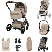 Cybex Balios + Fold Cot Travel System Bundle with Amya Carrier - Almond Beige | Fast & Easy 365 Day Returns