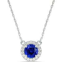 La Joya Jewelry Statement Lab Created Dynasty Halo Diamond Necklace 10K White Gold 16 ct tw Diamond 52mm Round Sapphire
