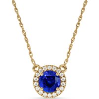 La Joya Jewelry Statement Lab Created Dynasty Halo Diamond Necklace 10K Yellow Gold 16 ct tw Diamond 52mm Round Sapphire