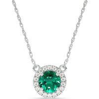 La Joya Jewelry Statement Lab Created Dynasty Halo Diamond Necklace 10K White Gold 16 ct tw Diamond 52mm Round Emerald