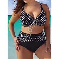 Czarne klasyczne bikini w groszki Plus Size