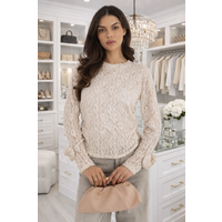 Koronkowa beżowa bluzka z długim rękawem , bluzka na komunie, chrzest imprezy rodzinne Lace & Roses 9950