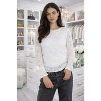 Koronkowa bluzka z długim rękawem ECRU , bluzka na komunie, chrzest imprezy rodzinne Lace & Roses 9950