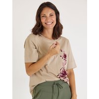 T-Shirt mit Flockprint in Beige