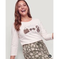 Baumwollshirt in Creme mit Strassmotiv