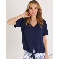 Bluse mit Spitze und Saumknoten
