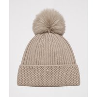 Bommelmütze in Beige mit Pailletten