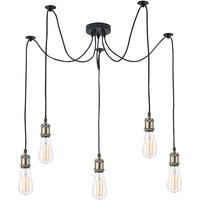 Dar Lighting WAC0575 Waco 5 Light Ceiling Pendant Light In Antique Brass And Matt Black Finish