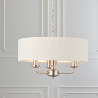 Endon Lighting 94361 Highclere 3 Light Ceiling Pendant In Brushed Chrome With Natural Shade