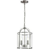 Traditional 2 Light Satin Nickel Circular Hanging Hall Ceiling Lantern Light with Glass Panels