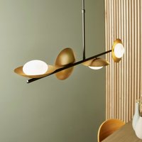 Modern 4 Light Linear Ceiling Pendant Light In Gold And Dark Bronze With Opal Shades