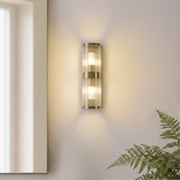 Endon 120853 Ridgeton 2 Light Wall Light In Antique Brass With Ribbed Glass IP44