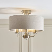 Endon 122080 Highclere 3 Light Flush Ceiling Light In Brushed Chrome With Natural Shade