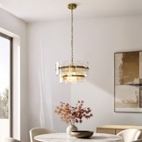 Endon 122765 Ancara 3 Light Ceiling Pendant Light In Brushed Aged Brass With Clear Textured Glass