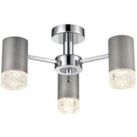 Franklite FL2422-3 Cordelia 3 Light Flush Ceiling Light In Satin Brushed Silver And Chrome Finish F2422-3