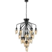 Franklite Taper 22 Light Ceiling Pendant Light In Matt Black With Amber Glass FL2420-22/346