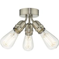 Dar Wisebuys Yao 3 Light Flush Ceiling Light In Satin Nickel Finish