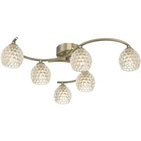 Dar Wisebuys Nakita 6 Light Semi Flush Ceiling Light In Antique Brass With Dimpled Glass