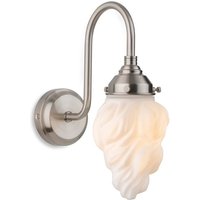 Firstlight 2899BS Flame 1 Light Wall Light In Brushed Steel Finish With Opal Flame Glass IP44