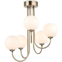 Firstlight 2887AB Lyndon 5 Light Flush Ceiling Light In Antique Brass With Opal Glass