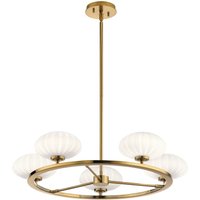Quintiesse QN-PIM5-FXG Pim 5 Light Ceiling Chandelier In Fox Gold With Opal Glass Shades
