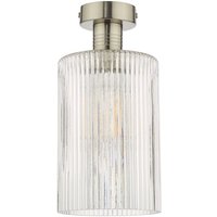 Dar Lighting Emerson Semi Flush Ceiling Light In Antique Chrome With Cylinder Ribbed Glass EME4861-E01