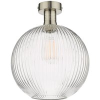 Dar Lighting Emerson Semi Flush Ceiling Light In Antique Chrome With Round Ribbed Glass EME4861-E02