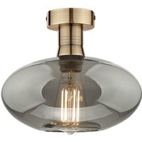 Dar Lighting Emerson Semi Flush Ceiling Light In Antique Brass With Smoked Glass EME4875-E04