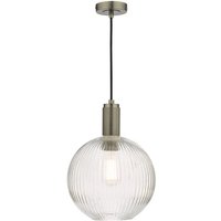 Dar Lighting Nikolas Ceiling Pendant Light In Antique Chrome With Ribbed Round Glass NIK0167-E02