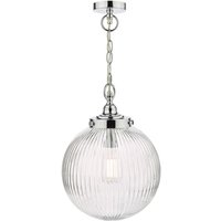 Dar Lighting Tamara Bathroom Ceiling Pendant Light In Polished Chrome With Round Ribbed Glass IP44 TAM0150-IP44