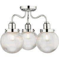 Dar Lighting Tamara 3 Light Bathroom Semi Flush Ceiling Light In Chrome With Ribbed Glass IP44 TAM5350-IP44