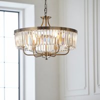 Classic 6 Light Ceiling Pendant Light In Antique Brass Finish With Clear Cut Glass