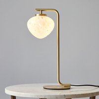 Modern Table Lamp In Satin Brass Finish With White Confetti Glass Shade